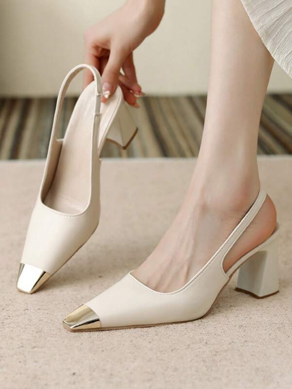 Sandały na obcasie w stylu francuskim ze szpiczastym noskiem dla kobiet, letnie noszenie z sukienkami, gruby obcas, design z odkrytą piętą, wyjątkowe buty niszowe, kwadratowe noski na obcasie w stylu francuskim dla kobiet, Noble Metalhead, sandały na obcasie dojeżdżające do pracy