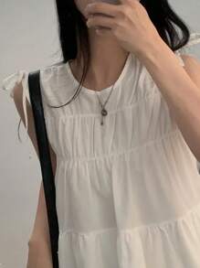 Vintage Pleated Bowknot Sleeveless Mini Dress For Petite Women, Summer