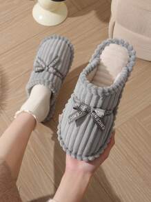 Papuci de casă pentru femei, noi, de toamnă/iarnă, cu vârf închis, din material moale și pluș, confortabili pentru casă