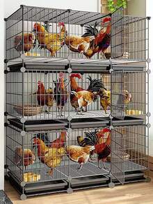 Chicken Cage With Easy-Clean Removable Tray, Secure Locking Door & Safety Wire Mesh - Easy Assembly For Ducks, Rabbits, Birds, Small Animal Enclosure - 黑色 - 查看 6