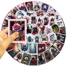 50pcs Gothic Style Stamp Stickers Value Pack Cute Cartoon Stickers Cool Anime Stickers Handbook DIY Decoration Stickers Waterproof And Durable Mobile Phone Case Decoration Stickers