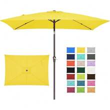 6.5x10 Ft Rectangular Patio Umbrellas Outdoor Market Umbrella With Push Button Tilt And Crank, Rectangle Table Umbrella 6 Sturdy Ribs UV Protection For Pool Garden Backyard Deck, Red - 黃色 - 查看 1