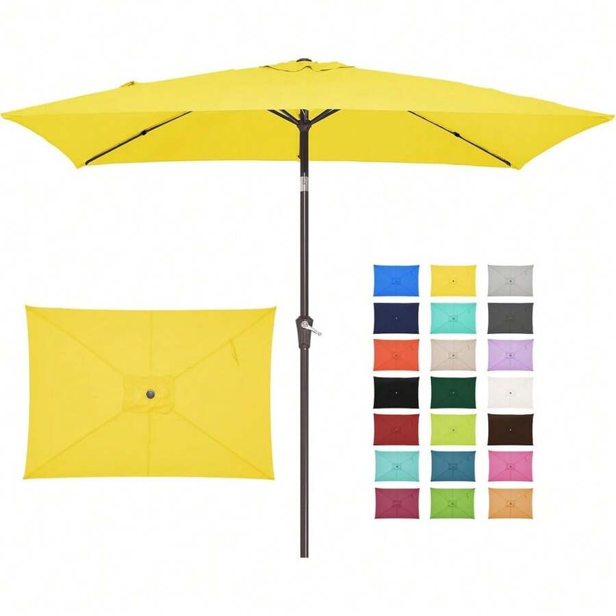 6.5x10 Ft Rectangular Patio Umbrellas Outdoor Market Umbrella With Push Button Tilt And Crank, Rectangle Table Umbrella 6 Sturdy Ribs UV Protection For Pool Garden Backyard Deck, Red - 黃色 - 查看 1
