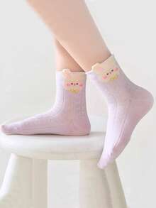 5 Pairs Super Thin Mesh Breathable Cute Pink Rabbit Pattern Children Middle Tube Socks, Summer - Multicolor - View 2