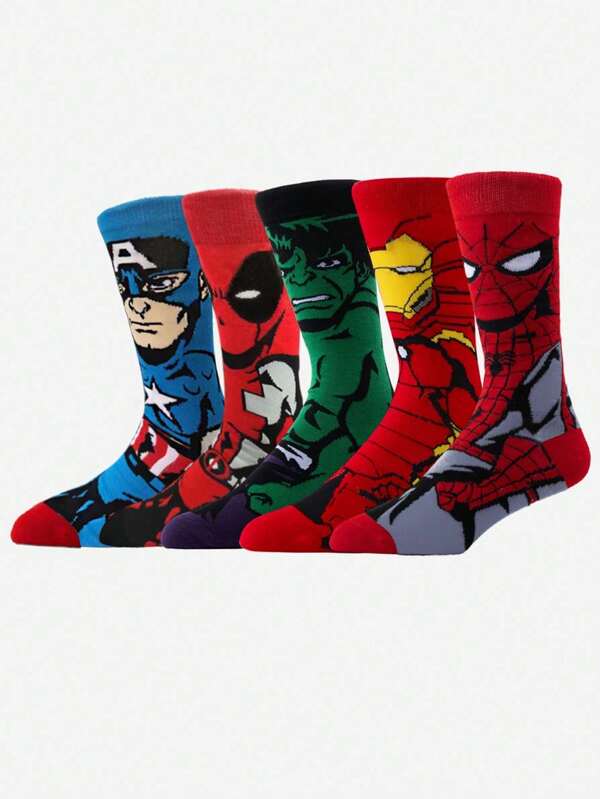 Disney Set de 1 a 5 pares de calcetines hasta el tobillo para hombres con personajes de dibujos animados de Disney Marvel, tejidos jacquard, que absorben la humedad, transpirables y cómodos, adecuados para uso diario y personalizado