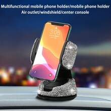 1pc Sparkling Rhinestone Suction Cup Car Phone Holder, Rotatable Phone Stand, Multifunctional Car Navigation Bracket, Unisex - Silver - View 2