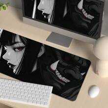 1 grote Anime Girls and Demons gaming-muismat met cool zwart design - dikke, antislip rubberen basis, gemakkelijk schoon te maken, nauwkeurige randen, rechthoekige bureau-onderlegger voor gamers en op kantoor, bureau-onderlegger, opvallend karakterontwerp, gemakkelijk schoon te maken oppervlak