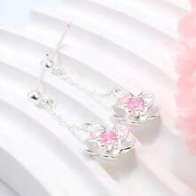Orecchini in argento 925, orecchini pendenti con fiore in zirconia cubica alla moda, orecchini a perno delicati per uso quotidiano, regalo di compleanno