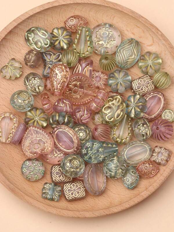 50g/Pack Random 3D Fashion Acrylic Colorful Gold-Plated Beads, Flower & Oval Shape Irregullar Loose Beads, DIY Jewelry, Phone Chains, Bracelets, Hair Accessories, Bags Materials