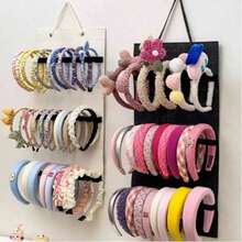 1 pieza Caja de almacenamiento de lazos para accesorios de cabello, con gran capacidad para almacenar cintas, lazos y accesorios de cabello, con cuerda resistente para colgar en la pared de la habitación