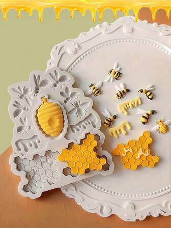 1/2/4pcs "Bee Theme Silicone Mold (Including Honeycomb/Queen Bee/Honey Bucket Design) - Non-Stick Baking Mold Suitable For Chocolate/Fondant/Soap/Jelly DIY Making, Multi-Function Cake Decorating Tool Suitable For Parties, Birthday Dessert Tables, Cupcakes, Cookies And Kitchen Baking Enthusiasts", Mother's Day, Father's Day, Wedding, Back To Schools Season, Graduation Season Supplies.