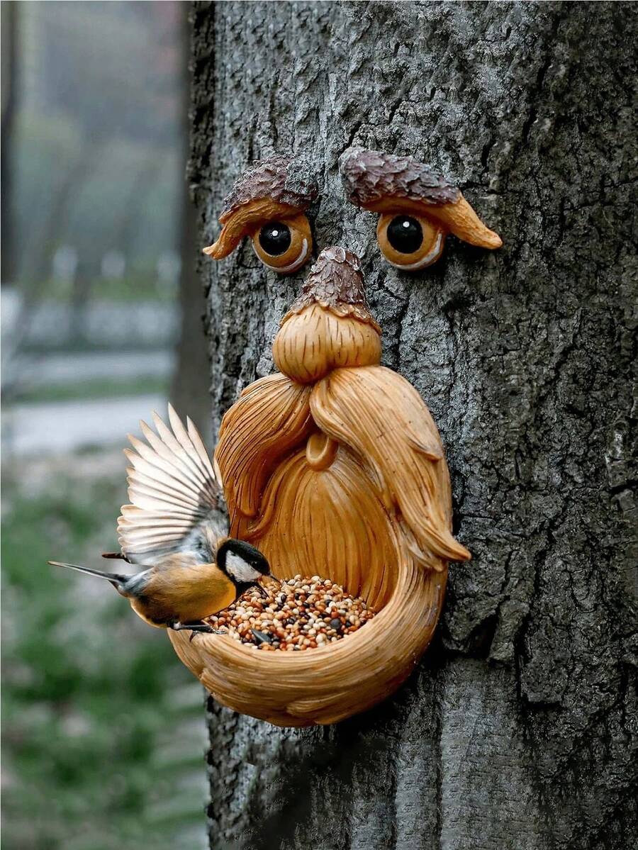 1pc Tree Face Bird Feeder, Tree Bird Feeder Garden Unique Decoration, Tree Face Decor Bird Feeder Outdoor, Unique Bird Feeder For Outside, Garden Decoration And Wild Birdfeeder Yard Art (Please Check Size Chart Before Purchase) - Multicolor - View 1