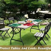 1pc Tablecloth Suitable For Indoor/Outdoor Use, Elastic Edge Design, Lightweight And Washable, New Arrival Fresh Green Plaid Clover Print Tablecloth Cover, Great For Family Gathering, Outdoor Decor, Holiday Party - Multicolor - View 15