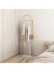 1 Pc Standalone Clothes Hanger - Vertical Space-Saving Clothes Rack For Bedroom And Living Room, Metal Frame With White Shelf, Portable Design For Easy Organization, Portable Garment Rack