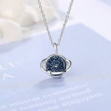 Colar feminino de prata esterlina 925 com planeta azul, pingente minimalista de cristal azul e ágata, gargantilha curta para uso diário, caixa de presente