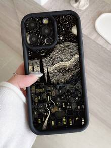 1 件星夜小镇设计相机保护防震厚黑色手机壳适用于 Apple 11 Pro Max/12 Pro Max/13 Pro Max/14 Pro Max/15 Pro Max/16 Plus/16 Pro Max、16E、Galaxy A55/A15/S24 Ultra/S25 Ultra、Redmi、OPPO/Realme、VIVO、Infinix、Honor、MOTO、One Plus 防水防摔防刮