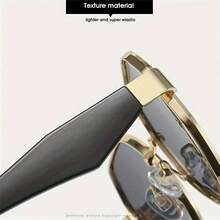 1 pieza Gafas de moda con marco de polígono romboidal único, estilo retro redondo, versátil para hombres y mujeres, marco de metal extra grande - Negro - Ver 5