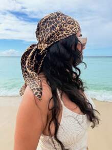 1 pièce Foulard bandana style bohème avec imprimé léopard pour femmes, foulard protection solaire, style décontracté, convient pour un usage quotidien