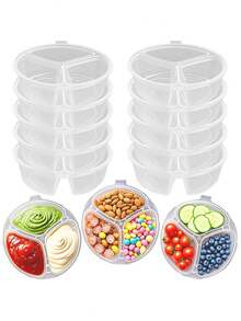 5/10/20 Sets Of 10pcs Reusable Snack Boxes With Lids, 3-Compartment Design, For Storing Small Reusable Condiment Containers - Transparent - View 8