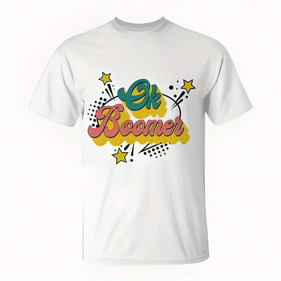 Ok Boomer Funny Meme Joke Millennials Generation Okay Gen Z T-Shirt 220g High-Quality Pure Cotton T-Shirt With Minimalist Printing, Soft And Breathable Fabric, Comfortable And Loose, Suitable For All Day Wear, Suitable For Office Casual Wear, Spring And Summer Daily Appearance, Elegant And Youthful Design - White - View 1
