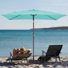 6.5x10 Ft Rectangular Patio Umbrellas Outdoor Market Umbrella With Push Button Tilt And Crank, Rectangle Table Umbrella 6 Sturdy Ribs UV Protection For Pool Garden Backyard Deck, Red - Peacock Blue - View 2