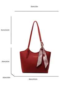 1 pièce Sac à épaule en PU de couleur unie à la mode pour femmes, sac fourre-tout rétro décontracté avec fermeture magnétique et à fermeture éclair, grande capacité convenant pour les voyages, les achats, les sorties, en cadeau pour les femmes, les adolescentes, les étudiantes, les employées de bureau, les déplacements, les activités extérieures (vendu avec écharpe) - Rouge - Voir 3