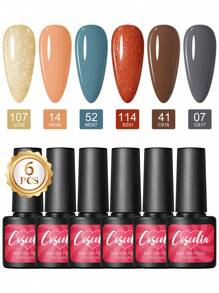 coscelia 6PCS Nail Gel Polish Set 7ML Soak Off Gel Nail Polish Needed For UV/LED Lamp, Pink Yellow Orange Purple Blue Grey Gold Glitter Nail UV Gel Polish, Long Lasting Gloss Shine For Autumn Nails, Summer Nails, Neon Y2K Styles Nails For Women DIY Salon