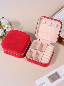 1pc Women Velvet Jewelry Box, Jewelry Storage Case, Travel Jewelry Organizer, Dual-Layer Portable Mini Jewelry Display And Storage Box, Suitable For Earrings, Rings, Necklaces, Bracelets, Nail Art, Mother's Day, Christmas, Halloween Gift For Her For Women Storage Organizer Travel Essentials Back To School Dormitory Storage
