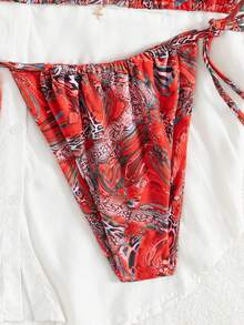 Summer Sexy Animal Pattern Criss-Cross Backless Bikini Swimsuit Set - Multicolor - View 5