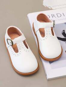 1 Pair Kids Casual Princess Leather Shoes, Breathable Soft Bottom Non-Slip Versatile Children Infant Baby Walking Shoes With Hook And Loop, Suitable For Spring, Summer, Autumn - White - View 2