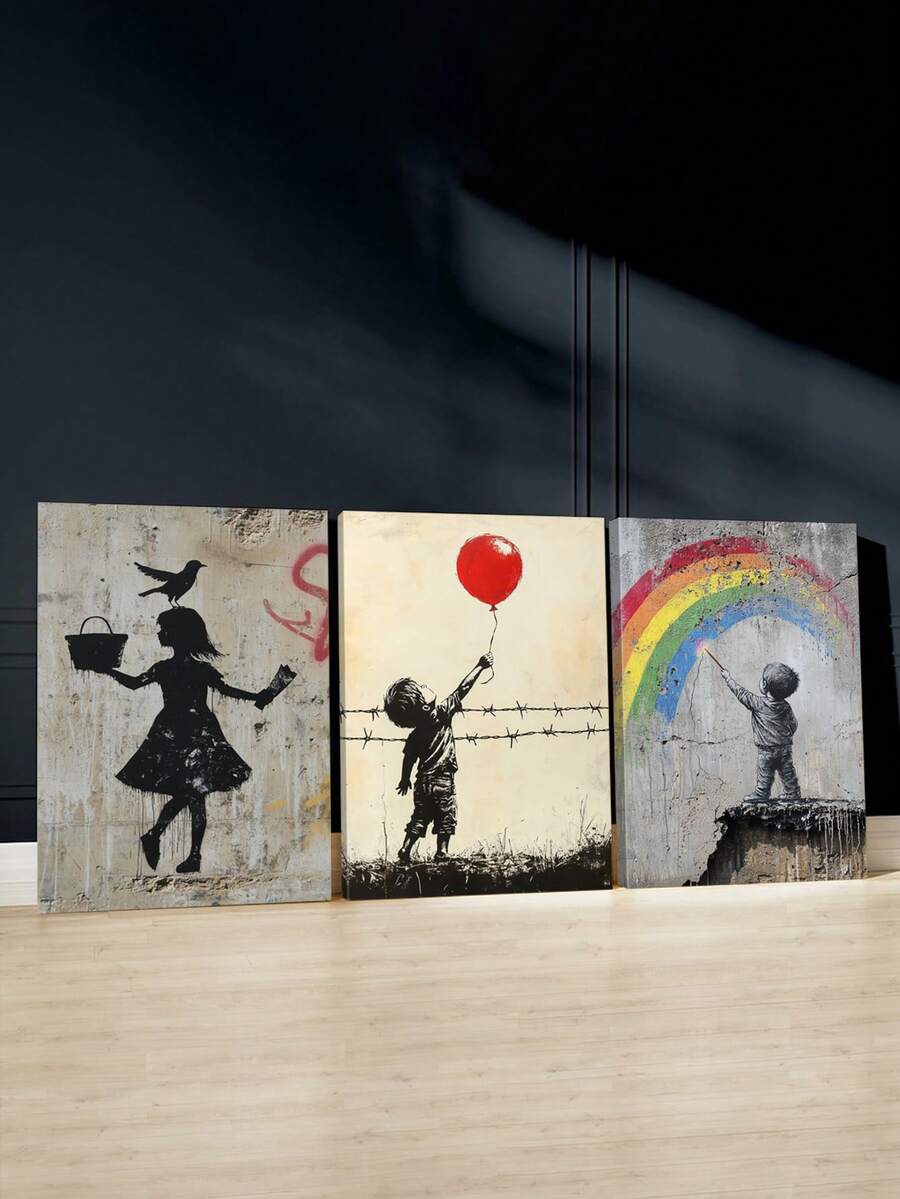 Set Of 3 Vibrant Scenes Wall Art, Bold Colors Canvas Print Wall Arts, Global Culture Poster, Expressive Modern Artwork, Street Canvas Modern Artwork, Urban Creativity Wall Decor, Art Prints, Home Decor, Posters, Ideal Gift, Optional Framed ,Wall Art With Frame