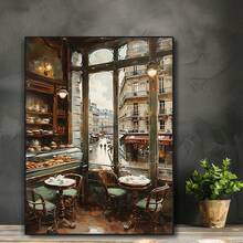 1PC Frameless Charming Parisian Cafe And French Pastry Shop Canvas Wall Art, Vintage European Kitchen Decor, Aesthetic Room Decorations, Bedroom, Waterproof Canvas Wall Art,Back To School,School Supplies - Multicolor - View 10