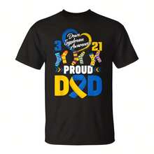 Proud Dad 321  Awareness Yellow & Blue Ribbon T-Shirt Aesthetic Y2K Style Summer Top, Loose Fitting T-Shirt For Outdoor, Home, Work Or Street Leisure, Soft And Durable Pure Cotton Fabric, Retro And Soft Design, I Gift For , Fashionable And Comfortable Shirt For Travel, Festivals Or Weekends - Black - View 1