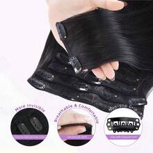 28 Inch 250 % Density Clip In Hair Extensions - Real Human Remy Black For Women, Invisible Natural Straight Seamless No Mixed 8pcs Double Weft 100g (#1B Natural Black, 26 Inch) - Natural Black - View 3