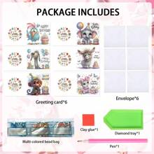 12 Packungen Diamantmalerei Grußkarten - DIY süße Tier Designs mit Umschlägen, handgemachte Geburtstags- und Feiertagskarten, funkelndes Laser Diamant Kunst Set