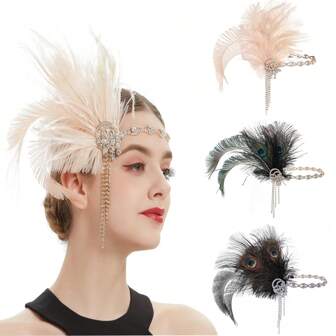 1 件 20 世纪 20 年代复古风格轻佻女郎头带，女士流苏头饰，盖茨比配饰，鸡尾酒会、派对、婚礼礼服万圣节