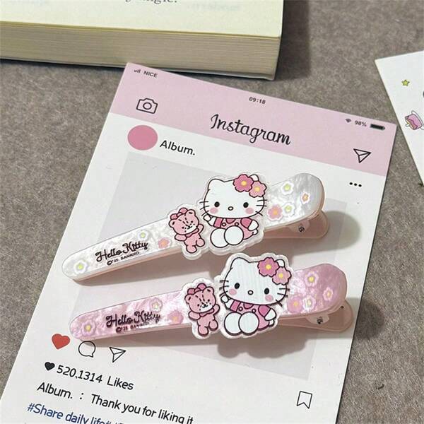 Sanrio 1/2PCS Sanrio Hairpin Hello Kitty Duckbilly Clip Cartoon Bangs Clip Sweet Hairpin Hair Accessories Back To School