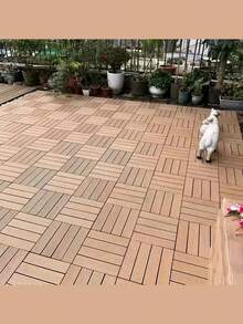 4 Pieces Outdoor Garden Imitation Wood Flooring, Plastic Interlocking Deck Tiles, Bathroom Rugs, Outdoor Rugs Weatherproof, Bedroom Balcony Terrace Assembled Flooring, Outdoor Patio Decoration, Easy To Splice, All-Weather Non-Slip And Wear-Resistant, Suitable For Pool Deck, Outdoor, Balcony, Patio, Garden, Made Of Corrosion-Resistant Imitation Wood Tiles, Permanent Non-Slip Grip. - Multicolor - View 8