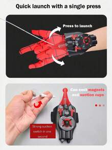 1 Set 3M Range Strong Suction Spider Web Shooter Glove (Incl. USB Cable, Screwdriver) Superhero Cosplay Red/Blue Wrist-Mounted Auto-Retractable Rechargeable Role Play Toy For Halloween, Comic-Con & Costume Parties