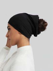 A Middle Eastern Ladies Wrap Turban Inner Scarf Muslim Lined Scarf Small Cap Can Wrap Hair Bottom Cap Elastic Modal Square Cap - Black - View 1