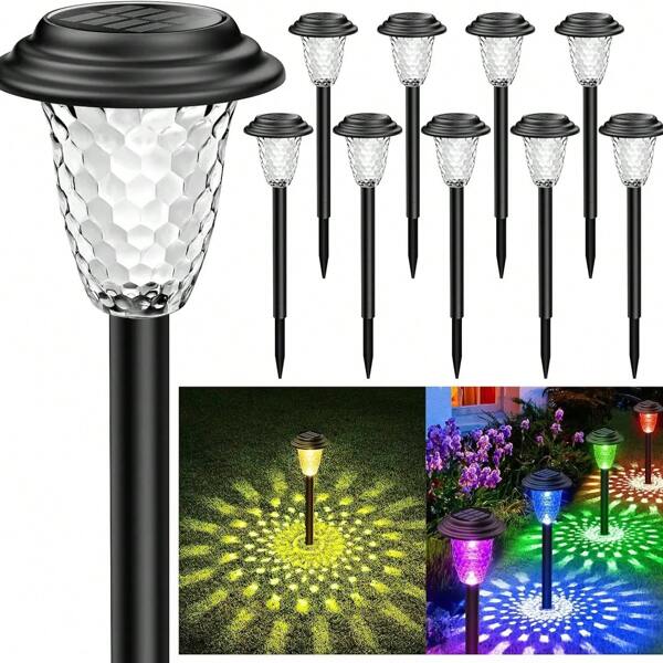 Luces solares LED para césped al aire libre, luces decorativas de paisaje de jardín con estacas de acero inoxidable y vidrio