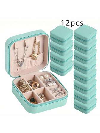 12 piezas de caja de almacenamiento de joyas de imitación de cuero, caja de almacenamiento de aretes portátil muy adecuada para viajes y uso diario, con un set de regalo ideal para propuesta de dama de honor, adecuado para el Día de San Valentín y Año Nuevo