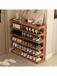 1 Pieza Estantería de zapatos de bambú de 6 niveles y 70cm de ancho - Multipisos, cajas de almacenamiento independientes, acabado de grano de madera, material de muebles, adecuado para dormitorio y entrada, fácil montaje, color marrón - Multicolor - Ver 1