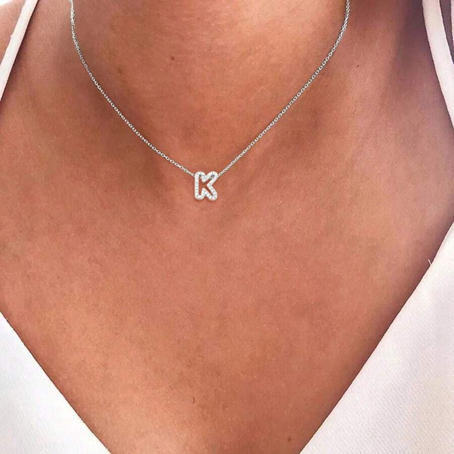 A-Z Letter Pendant Necklace, Women's Stainless Steel Chain Necklace - Silver - View 1
