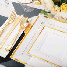 25 件 6.7 英寸/9.5 英寸黑白方形餐盘，高档优雅的餐盘，适用于盛放水果、沙拉和餐桌装饰，可重复使用且易于清洁。非常适合婚礼、生日派对和家庭聚会