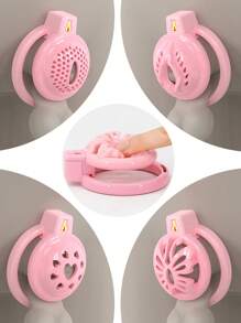 Haifan Soft Silicone Mini Chastity Devices Flat Cock Cage For Men With 6 Sizes Rings Penis Lock Bondage Sex Toys SM Products (Pink-Transparent)