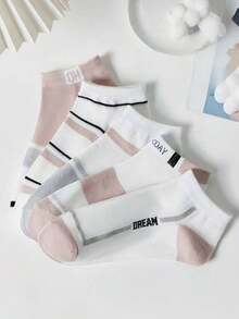 5 Pairs Random Pink Geometric Print Ankle Low-Cut Socks - Multicolor - View 5