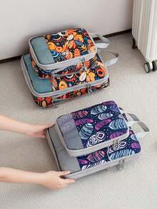 4Pcs/Set High-Quality Print Compression Storage Bag Set, Travel Business Trip Luggage Clothes Organizer Underwear Clothes Organizing Storage Bag - Multicolor - View 1