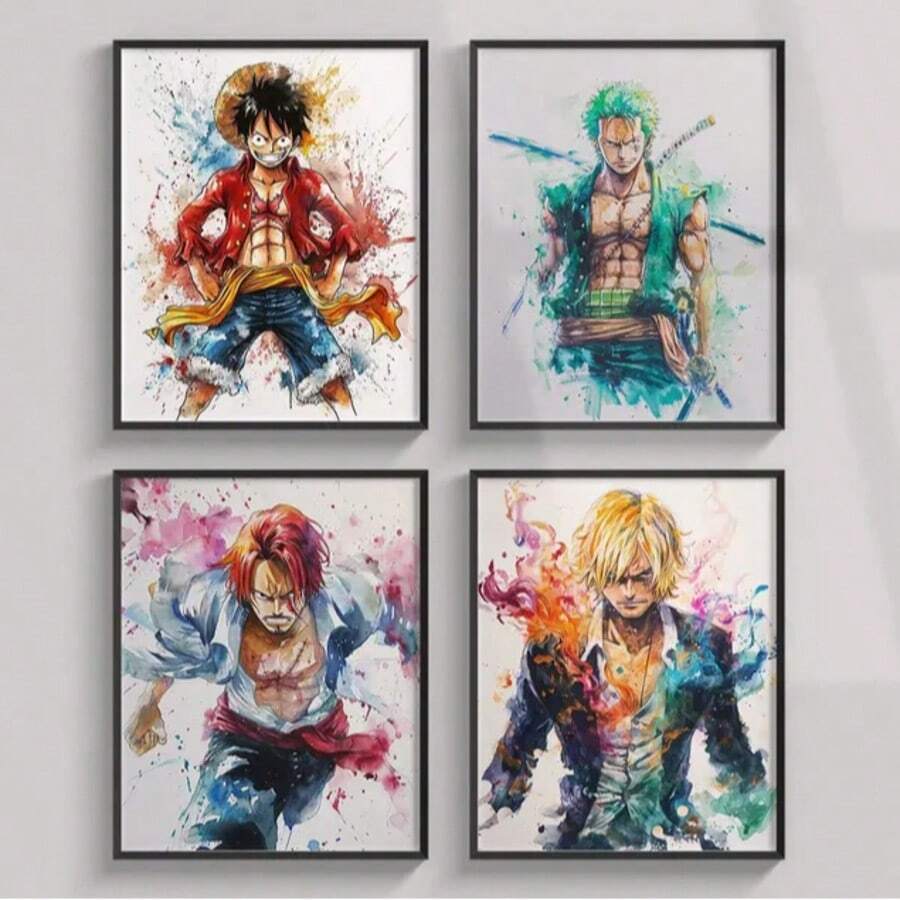 Tranh màu nước in hình nhân vật hoạt hình Zoro, Sanji, tranh anime, tranh trang trí tường chủ đề trò chơi điện tử, tranh ghép, truyện tranh, không khung. - Nhiều màu - Xem 1