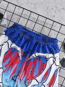 1 pieza Pantalones cortos de moda urbana para niños con diseño de calavera, mano y estampado de paisley, para primavera/verano